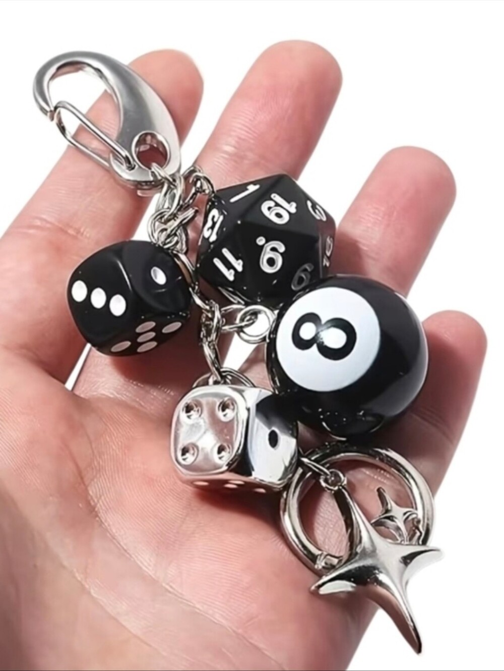 Black Novelty Dice & 8-Ball Keychain Card Holder